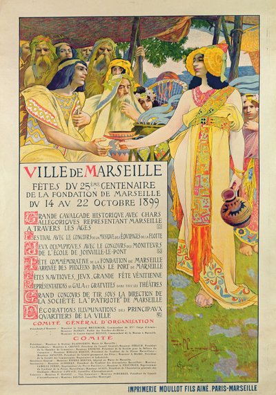 Póster creado para la conmemoración de la fundación de Marsella, grabado por A. Gallice, 1899 de David Dellepiane